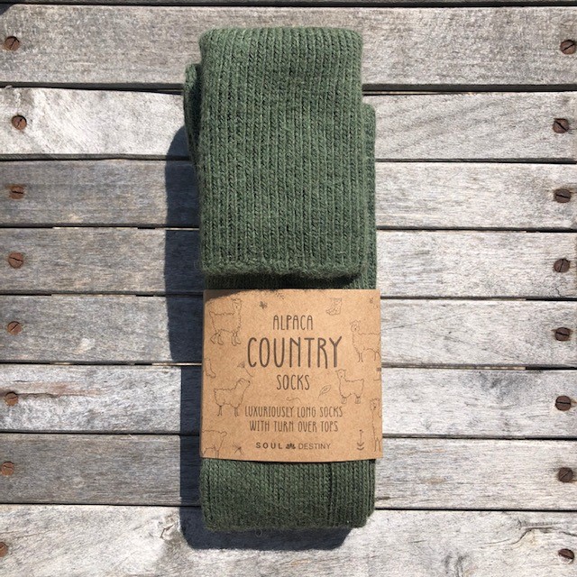Alpaca Wool Long Country Socks Green 75% Alpaca Wool cushioned sole and heel